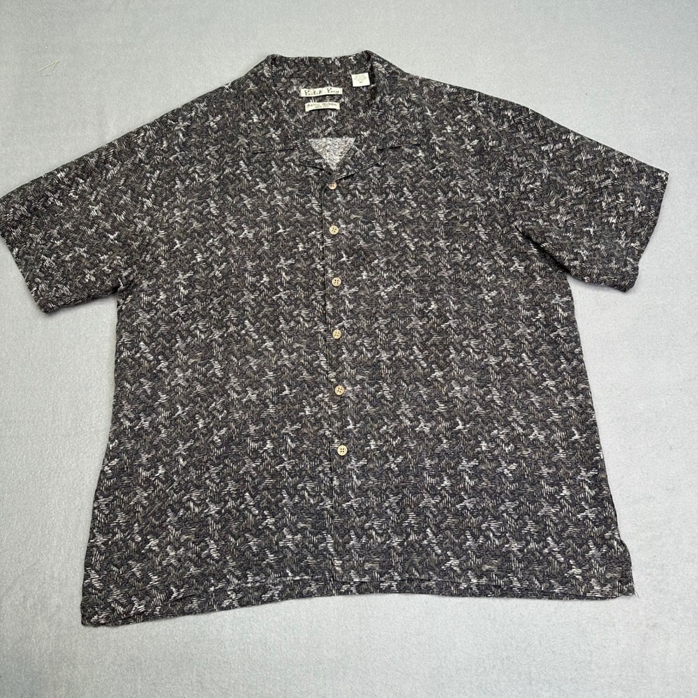 Batik Bay 100% Silk Button Down Shirt Gray Abstract Camp Mens XL Short Sleeve